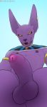  2020 abs balls beerus dragon_ball dragon_ball_super felid feline front_view genitals humanoid_genitalia humanoid_penis looking_at_viewer male mammal muscular muscular_male nipples open_mouth pecs penis smile solo spelunker_sal 