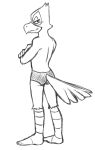  anthro barefoot black_and_white briefs butt clothed clothing colored_underwear crossed_arms falco_lombardi male monochrome nintendo simple_background sketch smile solo star_fox thegreatmatsutzu topless underwear video_games white_background 