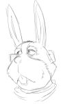  anthro armor bandanna black_and_white buckteeth hare headgear helmet kerchief lagomorph leporid male mammal monochrome nintendo old_male peppy_hare portrait simple_background sketch solo star_fox teeth thegreatmatsutzu video_games visor white_background 