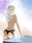  1girl ass bangs bare_shoulders breasts curvy garter_belt highres lingerie long_hair md5_mismatch smile solo thick_thighs thighs underwear very 