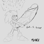  1:1 anthro balls big_penis dialogue erection expansion flamez genital_expansion genitals hi_res huge_penis hyper hyper_genitalia hyper_penis male monochrome penis penis_expansion sequence sketch solo sonic_the_hedgehog sonic_the_hedgehog_(series) 