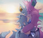  2020 anthro anthrofied big_breasts bikini breasts clothing duo female hi_res horn male nidoking nidoqueen nintendo pok&eacute;mon pok&eacute;mon_(species) skwidbone smile swimwear video_games 