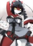  2020 anthro black_hair breasts chain clothing cosplay dannyckoo dragon dress elena_(shadowkitty777) exgalatine female hair hi_res horn kaine looking_at_viewer nier red_body solo yellow_eyes 