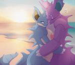  anthro anthrofied big_breasts breasts duo female genitals hi_res horn looking_at_viewer male nidoking nidoqueen nintendo nude pok&eacute;mon pok&eacute;mon_(species) pussy skwidbone smile video_games 