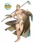  1boy abs bara bare_chest barefoot blonde_hair brown_hair bulge chest full_body highres kienbiu loincloth male_focus medium_hair mohawk multicolored_hair muscle nambinhthankhi navel nipples official_art over_shoulder pelvic_curtain polearm shoulder_tattoo sideburns solo tattoo thick_thighs thighs two-tone_hair undressing vambraces weapon weapon_over_shoulder wide_sleeves 