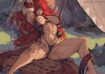  1girl breasts cutesexyrobutts highres huge_breasts long_hair looking_at_viewer nipple_slip nipples queen&#039;s_blade red_eyes red_hair risty solo spread_legs tattoo thick_thighs thighs very_long_hair 