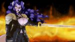 2018 anthro black_lips black_nose breasts cleavage clothed clothing cosplay domestic_cat felid feline felis female final_fantasy final_fantasy_vii fire hair holding_object holding_sword holding_weapon lips long_hair looking_at_viewer mammal melee_weapon peterandwhitney purple_hair sephiroth solo square_enix sword video_games weapon whitney_(pnc) yellow_eyes 
