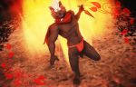  3d_(artwork) abs accessory anthro blush canid canine canis clothing digital_media_(artwork) domestic_dog headband hi_res looking_at_viewer male malicekira mammal muscular muscular_anthro muscular_male ninja smile tadatomo tokyo_afterschool_summoners underwear video_games warrior 
