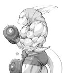  anthro biceps bodily_fluids bottomwear chirros clothing exercise fish hi_res hoodie lifting male marine monochrome muscular muscular_anthro muscular_male pecs shark shorts solo sweat topwear vein weightlifting workout 