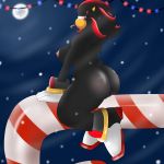  1:1 absurd_res anthro breasts butt candy candy_cane christmas crossgender female flamez food genitals hi_res holidays looking_back nipples pussy shadow_the_hedgehog solo sonic_the_hedgehog_(series) 