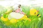  2020 ambiguous_gender ampharos digital_drawing_(artwork) digital_media_(artwork) duo flaaffy grass lying nintendo pok&eacute;mon pok&eacute;mon_(species) relaxing signature sleeping smile tansho video_games 