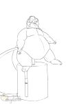  2020 alternate_species animate_inanimate anthro belly big_belly black_and_white crossed_legs eye_through_hair hair hi_res hyper hyper_belly inflatable inflation kinktober living_inflatable lutrine male mammal moblie moblie_(character) monochrome mustelid overweight overweight_anthro overweight_male pump sitting sketch solo translucent translucent_hair water_inflation 
