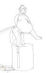  2020 alternate_species animate_inanimate anthro belly big_belly black_and_white crossed_legs eye_through_hair hair hi_res hyper hyper_belly inflatable inflation kinktober living_inflatable lutrine male mammal moblie moblie_(character) monochrome moobs mustelid overweight overweight_anthro overweight_male pump sitting sketch solo translucent translucent_hair water_inflation 