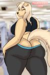  2:3 absurd_res anthro big_butt bird_dog blonde_hair breasts butt canid canine canis cellulite charlotte_(lumieart) clothing domestic_dog female fluffy fluffy_tail golden_retriever green_eyes hair hi_res huge_butt hunting_dog hyper hyper_butt looking_at_viewer lumieart mammal mature_female medium_hair overweight overweight_anthro overweight_female retriever solo tight_clothing yoga_pants 