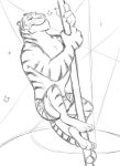  anthro barefoot black_and_white bottomwear bulge claws clothed clothing dancing disney felid male mammal monochrome pantherine pole pole_dancing shorts simple_background sketch smile smirk solo stage star stripes thegreatmatsutzu tiger tiger_dancer_(zootopia) toe_claws topless whiskers white_background zootopia 