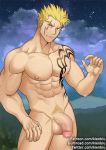  1boy abs bara blonde_hair bulge censored chest chest_tattoo completely_nude cowboy_shot fairy_tail flaccid gumroad_username kienbiu laxus_dreyar male_focus male_pubic_hair mosaic_censoring muscle navel navel_hair nipples nude patreon_username pubic_hair short_hair shoulder_tattoo sideburns solo spiked_hair tattoo thick_thighs thighs twitter_username 