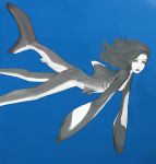  animal_humanoid breasts fangs female fin fish fish_humanoid fish_tail gills grey_body grey_hair hair hi_res humanoid looking_at_viewer marine marine_humanoid multicolored_body shark shark_humanoid simple_background small_breasts solo syvaron underwater water white_body yellow_eyes 