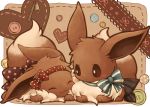  :3 blush bow brown_bow brown_eyes brown_fur buttons closed_mouth commentary_request eevee gen_1_pokemon hairband kuronekotarou looking_at_another no_humans paws pokemon pokemon_(creature) polka_dot_hairband red_hairband smile zipper zipper_pull_tab 