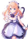  1girl animal_ears apron blonde_hair blue_eyes blush breasts cleavage highres large_breasts long_hair looking_at_viewer maid maid_apron maid_dress maid_headdress oli orange_hair original sidelocks simple_background smile solo standing thighs white_background wrist_cuffs wristband 