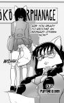  anthro breasts canid canine comic daigaijin english_text eyewear female fox fur furryfight_chronicles glasses hair hi_res kalita_(furryfight_chronicles) mammal monochrome necktie rear_view solo text upskirt 