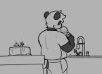  anthro birthday birthday_cake black_body black_fur cake cleaning clothed clothing food fur giant_panda holding_object link2004 male mammal multicolored_body multicolored_fur simple_background solo two_tone_body two_tone_fur ursid white_body white_fur 