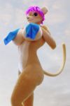  3d_(artwork) anthro big_breasts bottomless breasts clothed clothing cubikore digital_media_(artwork) felid female hi_res huge_breasts lion mammal pantherine solo towel towel_around_neck towel_only 