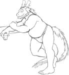  anthro asian_clothing barefoot beard beverage black_and_white clothed clothing dragon east_asian_clothing facial_hair fundoshi holding_object japanese_clothing male monochrome morenatsu musclegut simple_background sketch solo tappei_(morenatsu) teeth_showing thegreatmatsutzu topless underwear video_games visual_novel white_background 