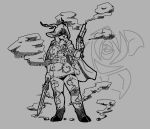 anthro bovid bovine cape clothed clothing female fur gun handgun hijackerdraws_(artist) holding_object holding_weapon horn mammal melee_weapon ranged_weapon revolver simple_background solo sword weapon 