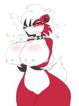  anthro ayotizza big_breasts blush breasts collar facial_piercing female hi_res lycanroc midnight_lycanroc nintendo nipple_piercing nipples nose_piercing piercing pok&eacute;mon pok&eacute;mon_(species) red_eyes solo spiked_collar spikes video_games wide_hips 