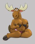  anthro antlers becky_(johnny_bravo) big_breasts breasts brown_body brown_fur capreoline cervid clothing female fur hi_res honeymono horn johnny_bravo_(series) mammal moose nipples nude simple_background smile solo underwear 