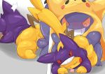  3_fingers 3_toes anus blep blush bodily_fluids butt cleft_tail clothing costume duo feet female female_penetrated fingers gengar genital_fluids genitals hi_res male male/female male_penetrating male_penetrating_female nintendo penetration penis pikachu pok&eacute;mon pok&eacute;mon_(species) purple_body purple_skin pussy pussy_juice semi-anthro sex slightly_chubby smile sweat tears toes tongue tongue_out type vaginal vaginal_penetration video_games yellow_body yellow_skin 