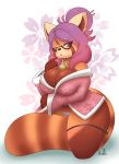  ailurid anthro big_breasts blush breasts clothing eyewear female floral_background glasses hair hi_res jewelry jhenightfox looking_at_viewer mammal necklace panties purple_eyes purple_hair red_panda solo thick_thighs underwear wide_hips 