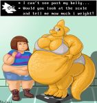  absurd_res alphys anthro belly belly_overhang big_belly big_breasts big_butt blush boots bottomwear bra breasts brown_hair burger butt claws cleavage clothed clothing cutoffs deep_navel denim denim_clothing dialogue dialogue_box duo eating english_text eyes_closed eyewear female food footwear front_view glasses hair hi_res holding_belly holding_burger holding_food holding_object huge_breasts huge_thighs human inside lizard looking_at_self looking_down love_handles male mammal midriff moobs morbidly_obese morbidly_obese_female navel non-mammal_breasts obese obese_female obese_male overweight overweight_female overweight_male panties pattern_clothing pattern_shirt pattern_topwear professordoctorc protagonist_(undertale) reptile scale scales scalie sharp_teeth shirt shorts signature straight_hair striped_clothing striped_shirt striped_topwear stripes tan_body tan_skin teeth text thick_tail thick_thighs three-quarter_view topwear unbuttoned_shorts undertale underwear video_games weight_gain wide_hips yellow_body yellow_scales 