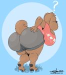  anthro bent_over big_breasts big_butt bottomwear breasts brown_body brown_fur butt butt_focus canid canine canis cleavage clothed clothing confusion domestic_dog female flower_shirt fur furgonomics hand_on_butt head_tuft hi_res huge_butt looking_away mammal pink_clothing pink_shirt pink_topwear rear_view shirt short_sleeves shorts side_boob solo sprinkles_(thehoneybutter) thehoneybutter topwear tuft 