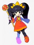  1girl ashley_(warioware) bangs black_eyes black_hair black_legwear denaseey dress expressionless full_body hair_intakes highres holding holding_staff long_hair long_sleeves looking_at_viewer pantyhose red_dress red_footwear shoes simple_background skull solo staff standing twintails warioware white_background 