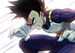  1boy angry black_eyes black_hair clenched_teeth dragon_ball dragon_ball_z gloves highres looking_to_the_side male_focus saiyan_armor sm318 solo spiked_hair teeth vegeta veins white_gloves 