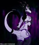  anthro ashbagels big_butt biped black_hair butt clothed clothing digital_media_(artwork) dragon fan_character fantasy feathers female frown gloves glowing glowing_eyes hair handwear hi_res lace legwear lingerie looking_at_viewer love_handles mallory_craneur pantyhose scowl simple_background solo stockings tail_feathers thick_thighs thigh_highs underwear 