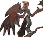  animal_humanoid avian avian_humanoid big_hands bird bird_feet bird_humanoid breasts carrying demon duo feathers female feral grey_body hair holding_character horn humanoid humanoid_pointy_ears markings nipples nude orange_hair small_breasts solo_focus syvaron tail_feathers wing_hands wings yellow_eyes 