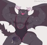  absurd_res anthro balls big_nipples blep bodily_fluids clothing dragaux dragon flexing genitals hi_res horn male muscular muscular_anthro muscular_male musk nintendo nipples ring_fit_adventure simple_background simple_shading solo sweat tongue tongue_out tusks ventesthefloof video_games wings wrestling_singlet 