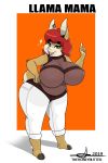  anthro better_version_at_source big_breasts big_butt black_lipstick bottomwear breasts brown_clothing brown_eyes brown_shirt brown_topwear butt camelid clothing denim denim_clothing ear_piercing female fur hair hand_on_hip hi_res hooves jeans lipstick llama makeup mammal open_mouth pants piercing red_hair shirt short_sleeves solo tan_body tan_fur thehoneybutter thick_thighs topwear white_bottomwear white_clothing white_pants wide_hips 