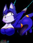  anthro bdsm big_breasts bondage bound breasts butt clothing eyewear female hi_res krystal narrowed_eyes nativefall nintendo science_fiction solo star_fox starfox_adventures thick_thighs tight_clothing tight_fit video_games 