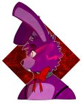  2018 alpha_channel animatronic anthro bonnie_(fnaf) bow_tie buckteeth eyebrows five_nights_at_freddy&#039;s fur glowing glowing_eyes head_tuft hi_res lagomorph leporid long_ears looking_aside machine male mammal paper-foxy purple_body purple_fur purple_inner_ear rabbit red_eyes robot signature simple_background smile solo teeth transparent_background tuft video_games 