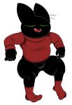  anthro black_body black_fur cartoon_network clothing digitigrade eyes_closed featureless_crotch footwear fur green_eyes hi_res male mao_mao:_heroes_of_pure_heart muscular muscular_anthro muscular_male nemhippie red_clothing sharp_teeth sheriff_mao_mao_mao socks solo sweater teeth thick_thighs topwear 