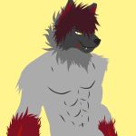  1:1 abs adsomesauce anthro canid canine canis fur grey_body grey_fur hair hi_res male mammal red_hair scar solo wolf yellow_eyes 
