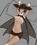  animal_humanoid antennae_(anatomy) arm_tuft arthropod arthropod_humanoid bed black_hair bottomwear breasts chest_tuft clothed clothing elbow_tufts female furniture hair hotpants humanoid humanoid_pointy_ears insect insect_humanoid lepidopteran lepidopteran_humanoid lepidopteran_wings looking_at_viewer lying medium_breasts moth_antennae moth_humanoid navel nipples partially_clothed shorts solo suntan syvaron tan_line tuft wings yellow_eyes 