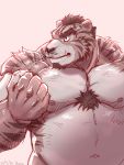  2020 3:4 anthro belly bunta_ru fangs felid finger_claws hi_res humanoid_hands kemono looking_aside male mammal monochrome moobs musclegut navel nipples overweight overweight_anthro overweight_male pantherine simple_background solo tiger 
