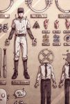  1boy against_wall baseball_bat baseball_cap baseball_uniform black_neckwear bug character_name eyeball food ghost gloves hat insect male_focus meat moth necktie off pants shaded_face shirt sportswear the_batter ticket wall wenny02 