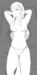  1:2 2020 anthro bed breasts casual_exposure cleo_(twin_dragons) clothed clothing female furniture hair hi_res humanoid inside long_hair lying monochrome mostly_nude nipples non-mammal_breasts on_back on_bed panties reptile scalie sketch sleeping snake solo teenager topless twin_dragons_(webcomic) underwear winick-lim young 