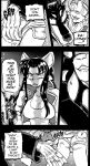  ! angry anthro breasts canid canine canis cleavage clothed clothing comic daigaijin dialogue domestic_dog english_text felid female fox furryfight_chronicles gantus_(furryfight_chronicles) group hi_res kalita_(furryfight_chronicles) leyline_(furryfight_chronicles) lion male mammal monochrome pantherine spanking text 