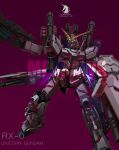  absurdres artist_name brayanong999 character_name floating full_armor_unicorn_gundam green_eyes gun gundam gundam_unicorn highres holding holding_gun holding_shield holding_weapon looking_ahead mecha missile_pod no_humans nt-d red_background shield solo unicorn_gundam v-fin watermark weapon 